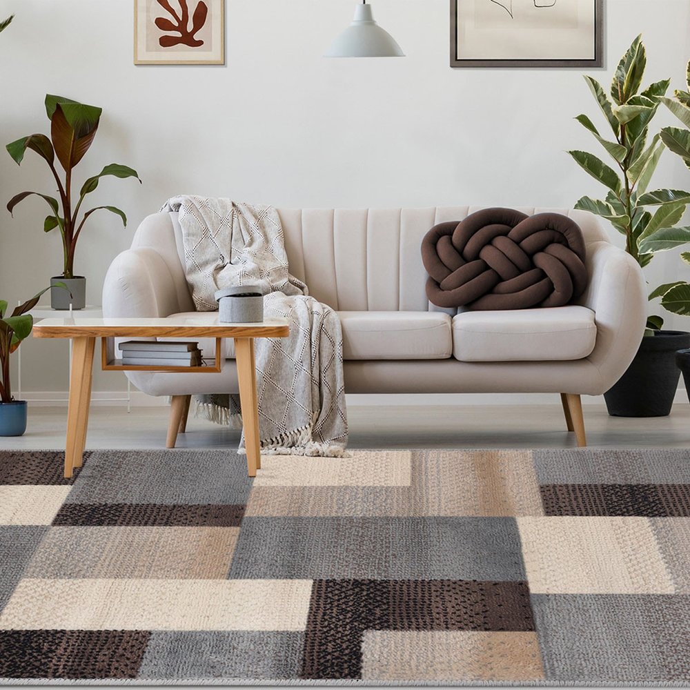 4' X 6' Gray Tan And Brown Patchwork Area Rug