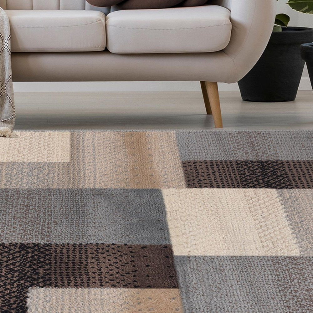 4' X 6' Gray Tan And Brown Patchwork Area Rug