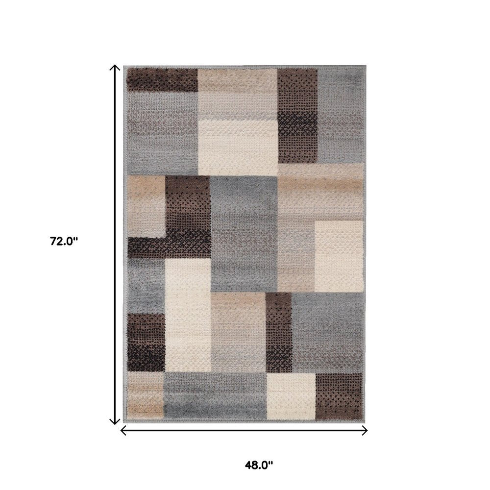 4' X 6' Gray Tan And Brown Patchwork Area Rug