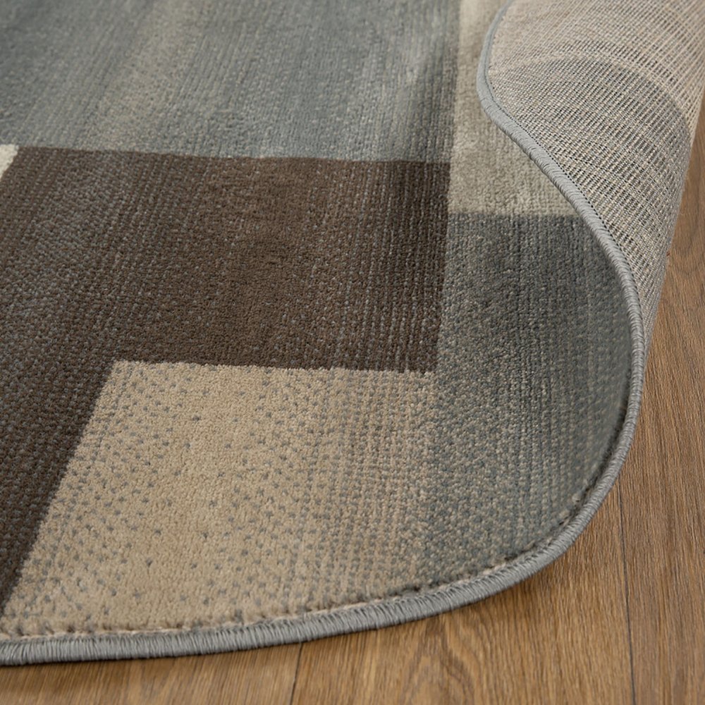 5' Gray Tan And Brown Patchwork Round Rug