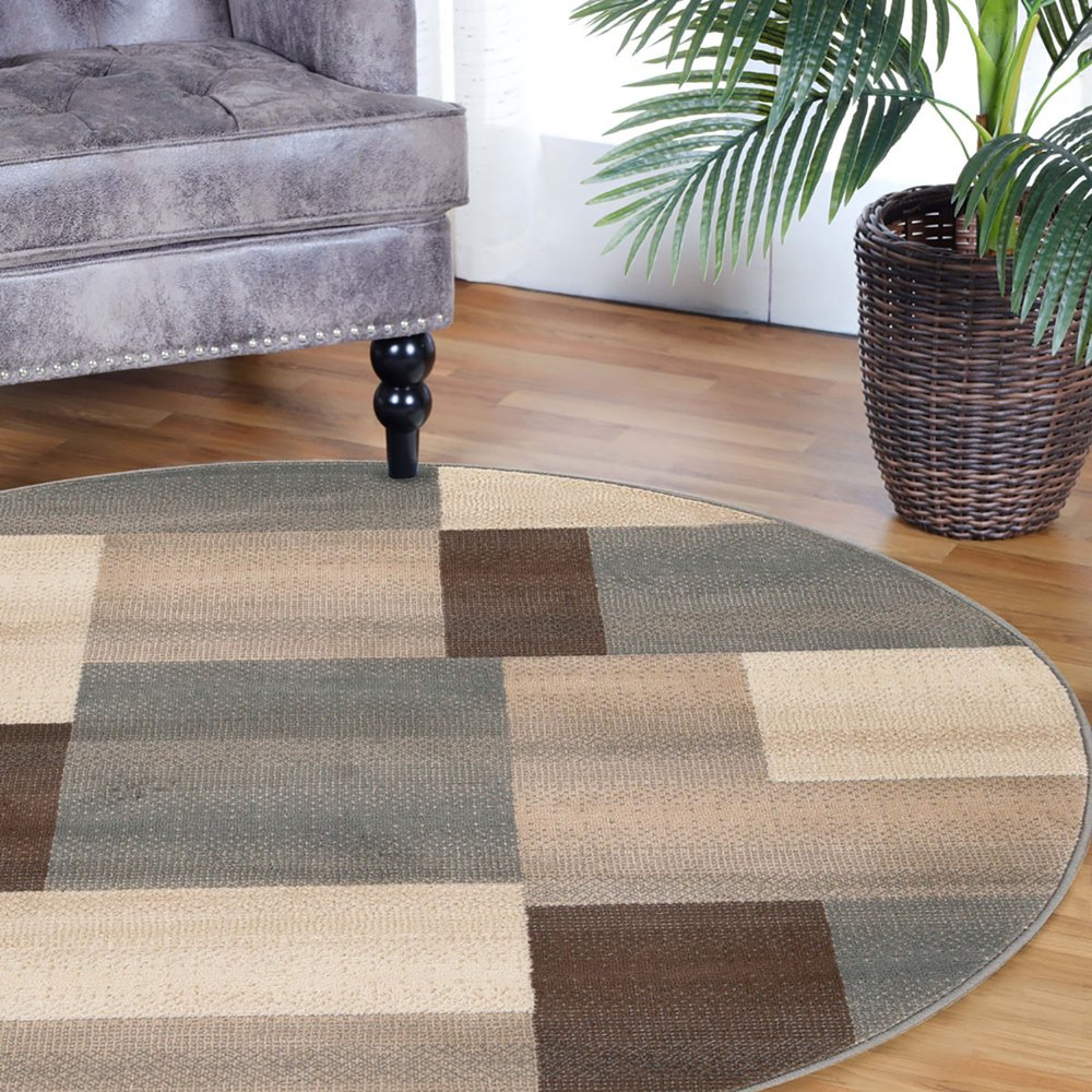 5' Gray Tan And Brown Patchwork Round Rug