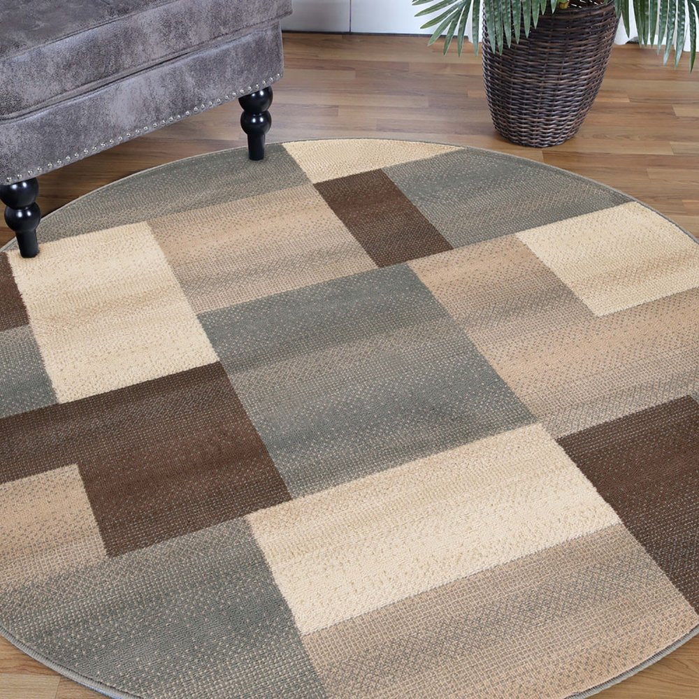 5' Gray Tan And Brown Patchwork Round Rug