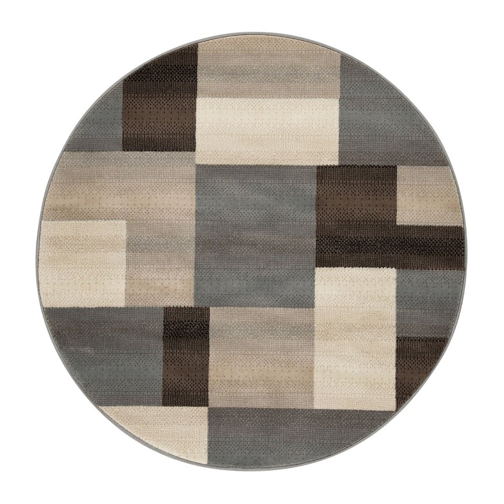 5' Gray Tan And Brown Patchwork Round Rug