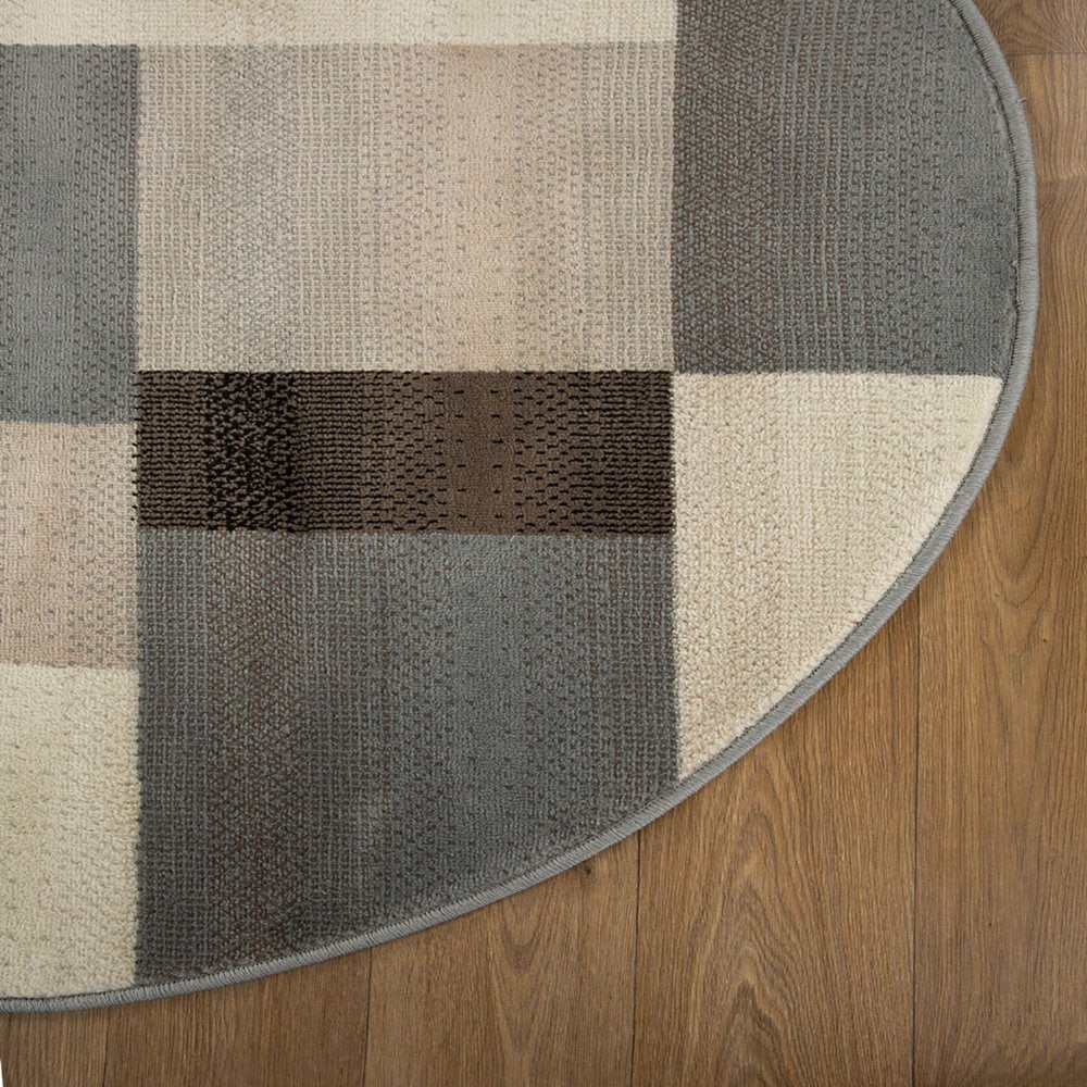 5' Gray Tan And Brown Patchwork Round Rug