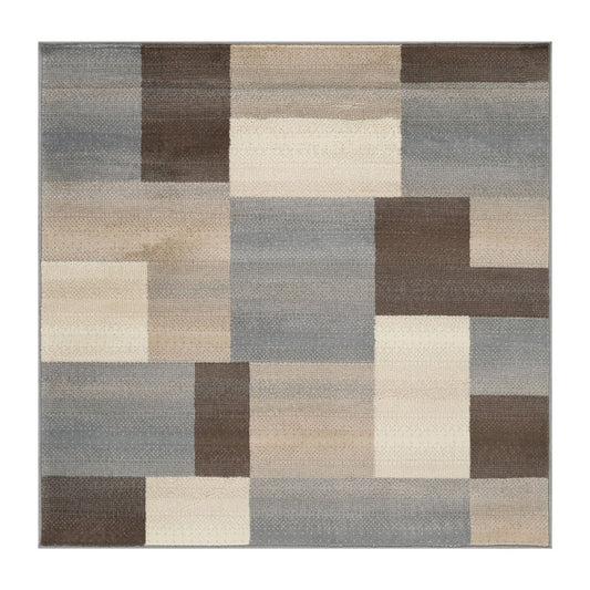 5' Gray Tan And Brown Patchwork Square Rug