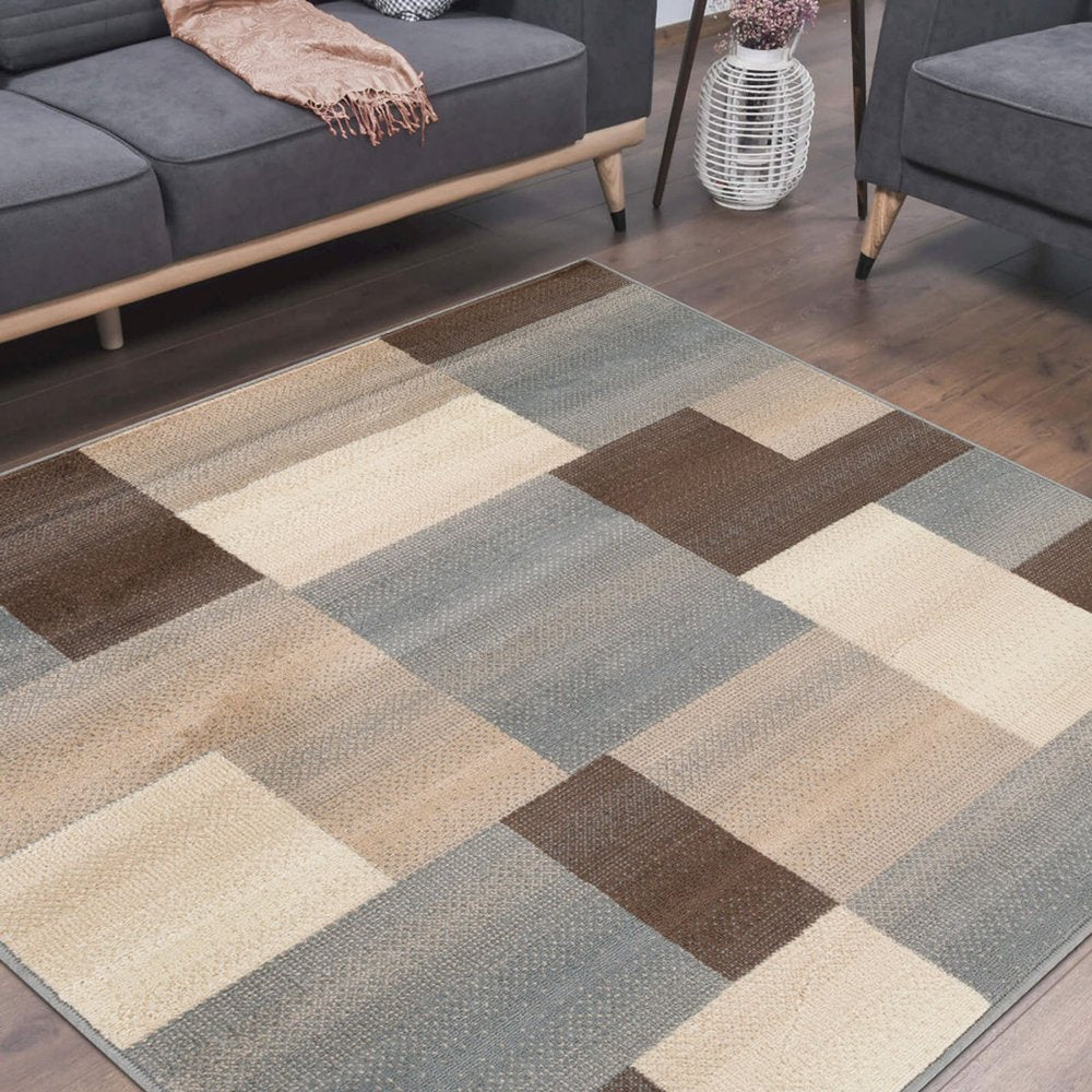 5' Gray Tan And Brown Patchwork Square Rug