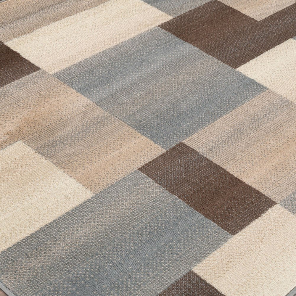 5' Gray Tan And Brown Patchwork Square Rug