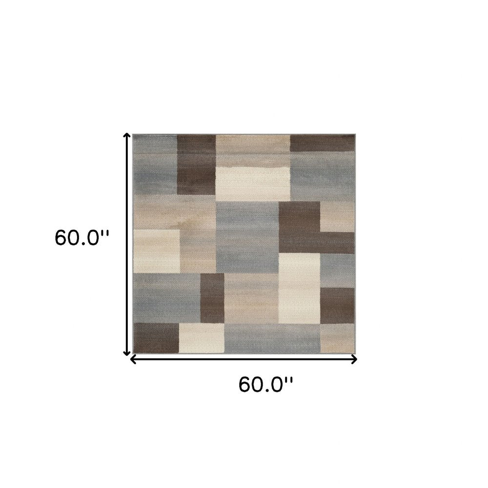5' Gray Tan And Brown Patchwork Square Rug