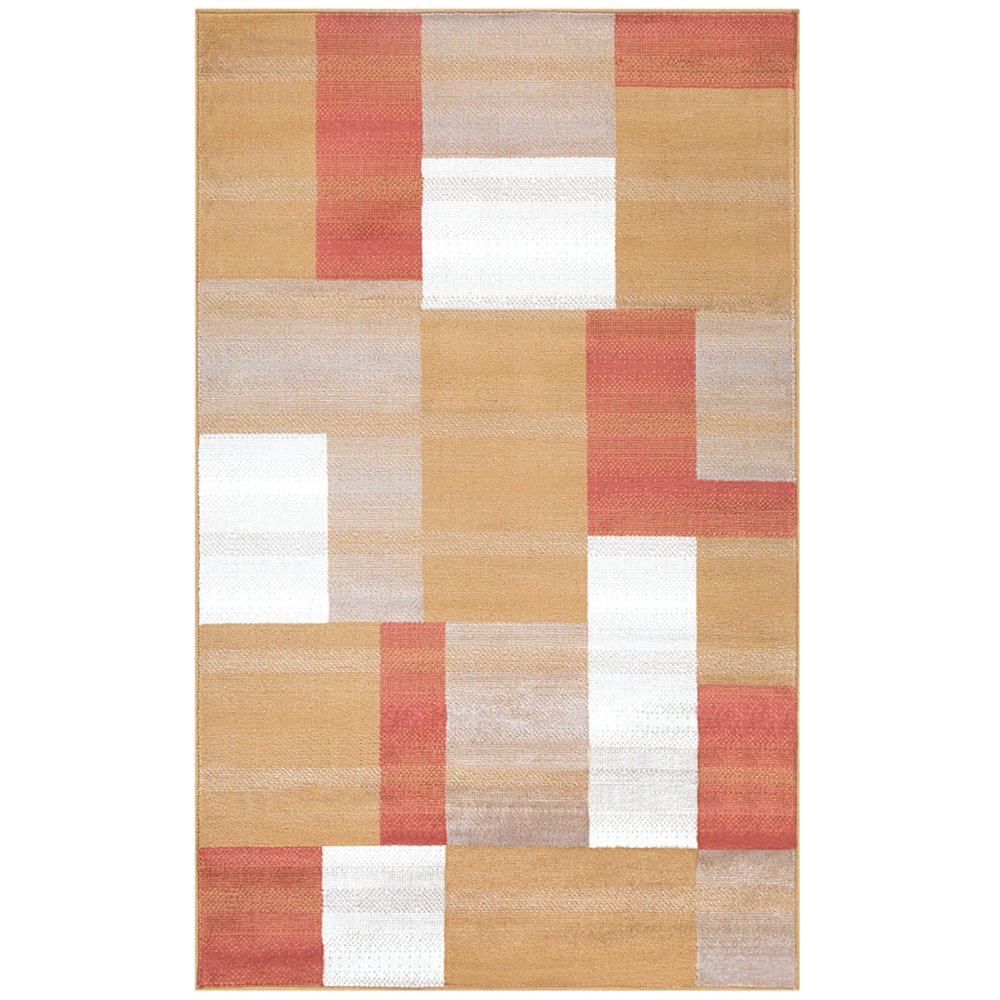 5' X 8' Terra Cotta Ivory And Brown Patchwork Area Rug