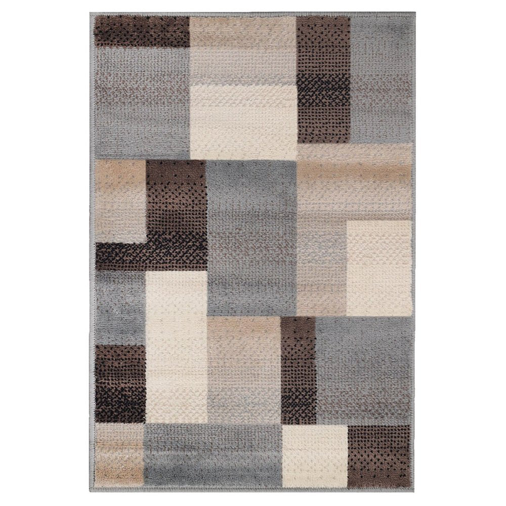 7' X 9' Gray Tan And Brown Patchwork Area Rug