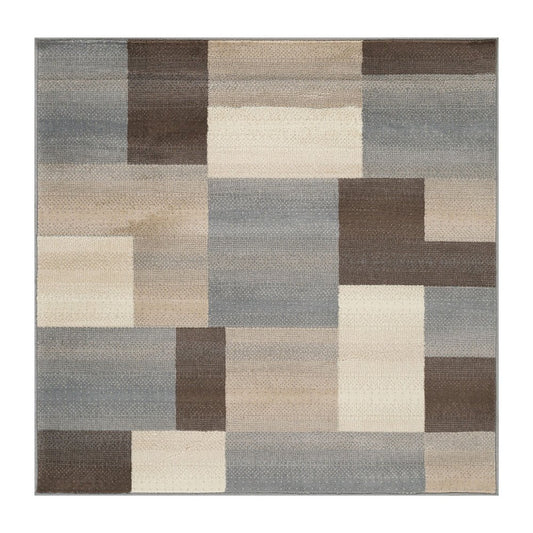 8' Gray Tan And Brown Patchwork Square Rug