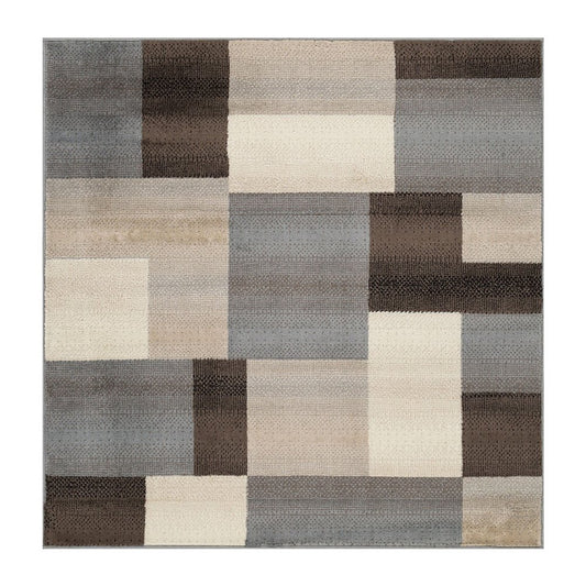 8' Gray Tan And Brown Patchwork Square Rug