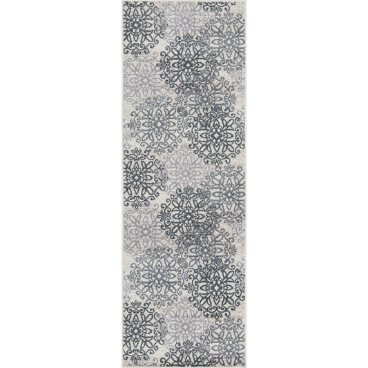 8' Gray And Charcoal Medallion Runner Rug