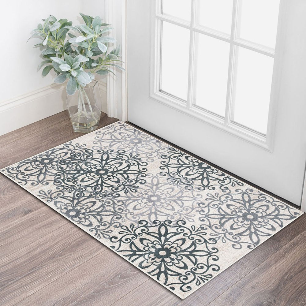 2' X 3' Gray And Charcoal Medallion Area Rug