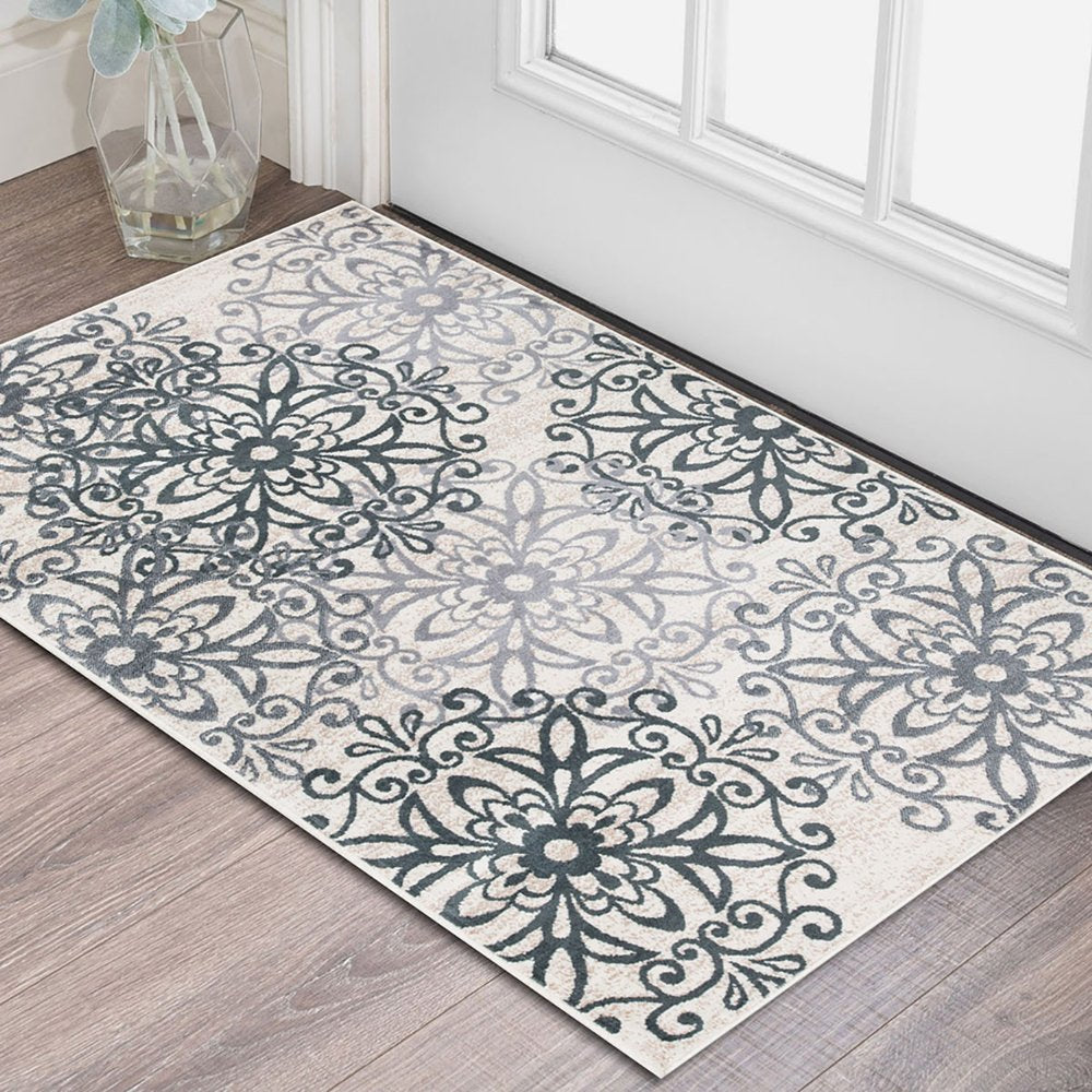 2' X 3' Gray And Charcoal Medallion Area Rug