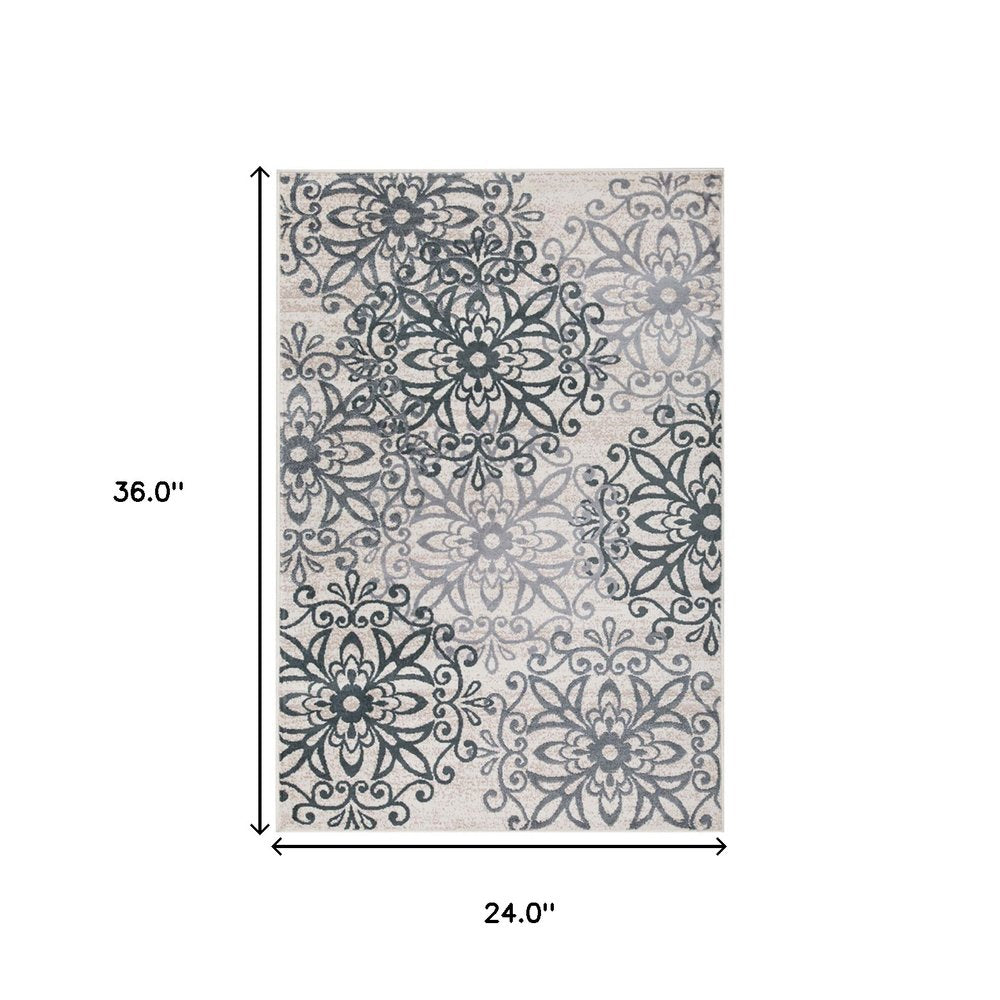 2' X 3' Gray And Charcoal Medallion Area Rug