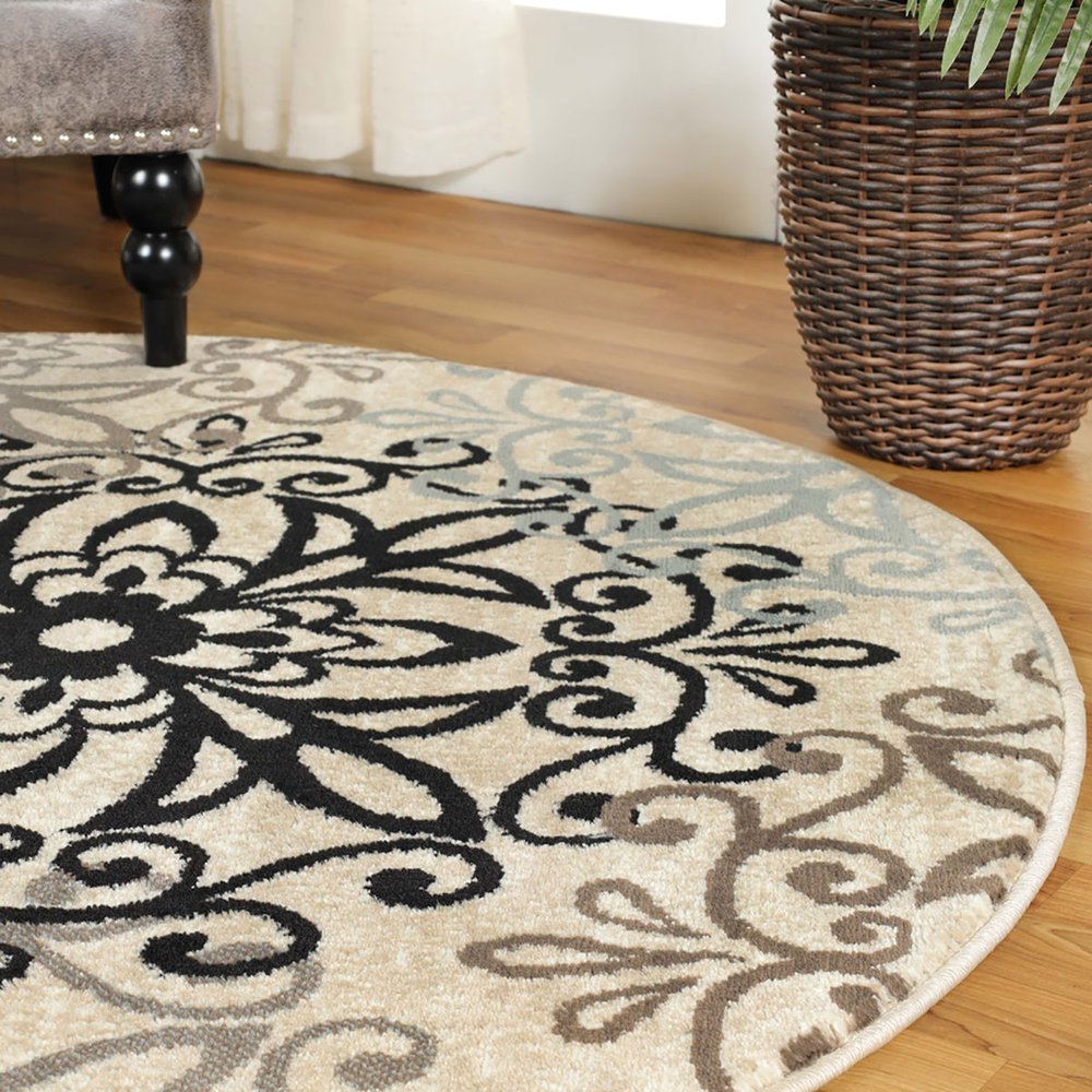 8' Brown Black And Gray Medallion Round Rug
