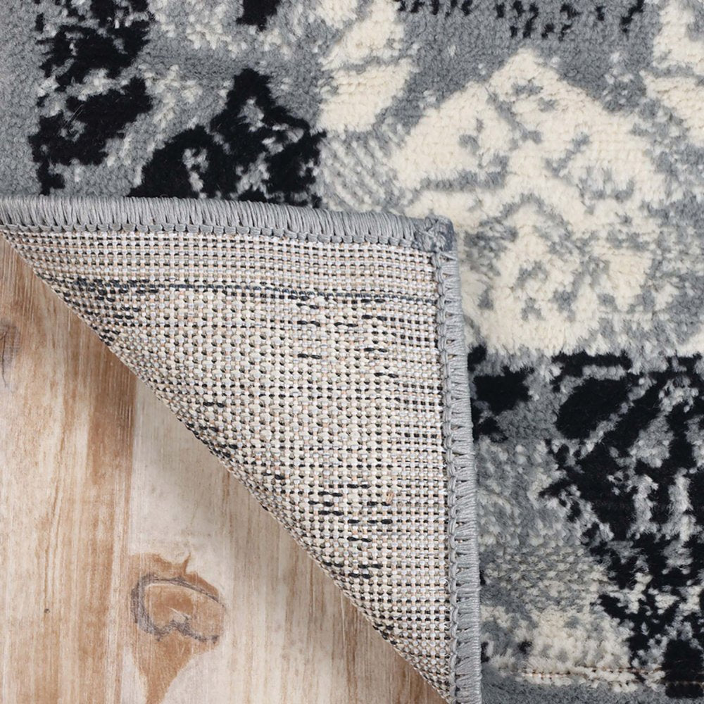 2' X 3' Black And Gray Damask Distressed Area Rug