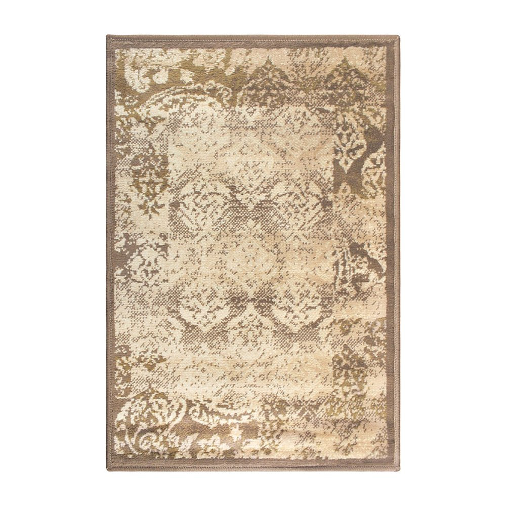 2' X 3' Beige And Brown Damask Distressed Area Rug