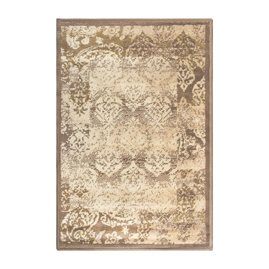 2' X 3' Beige And Brown Damask Distressed Area Rug