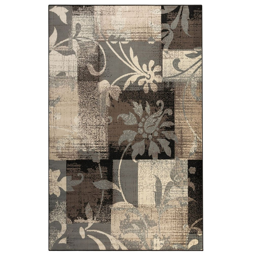 5' X 8' Beige Brown And Gray Floral Distressed Area Rug
