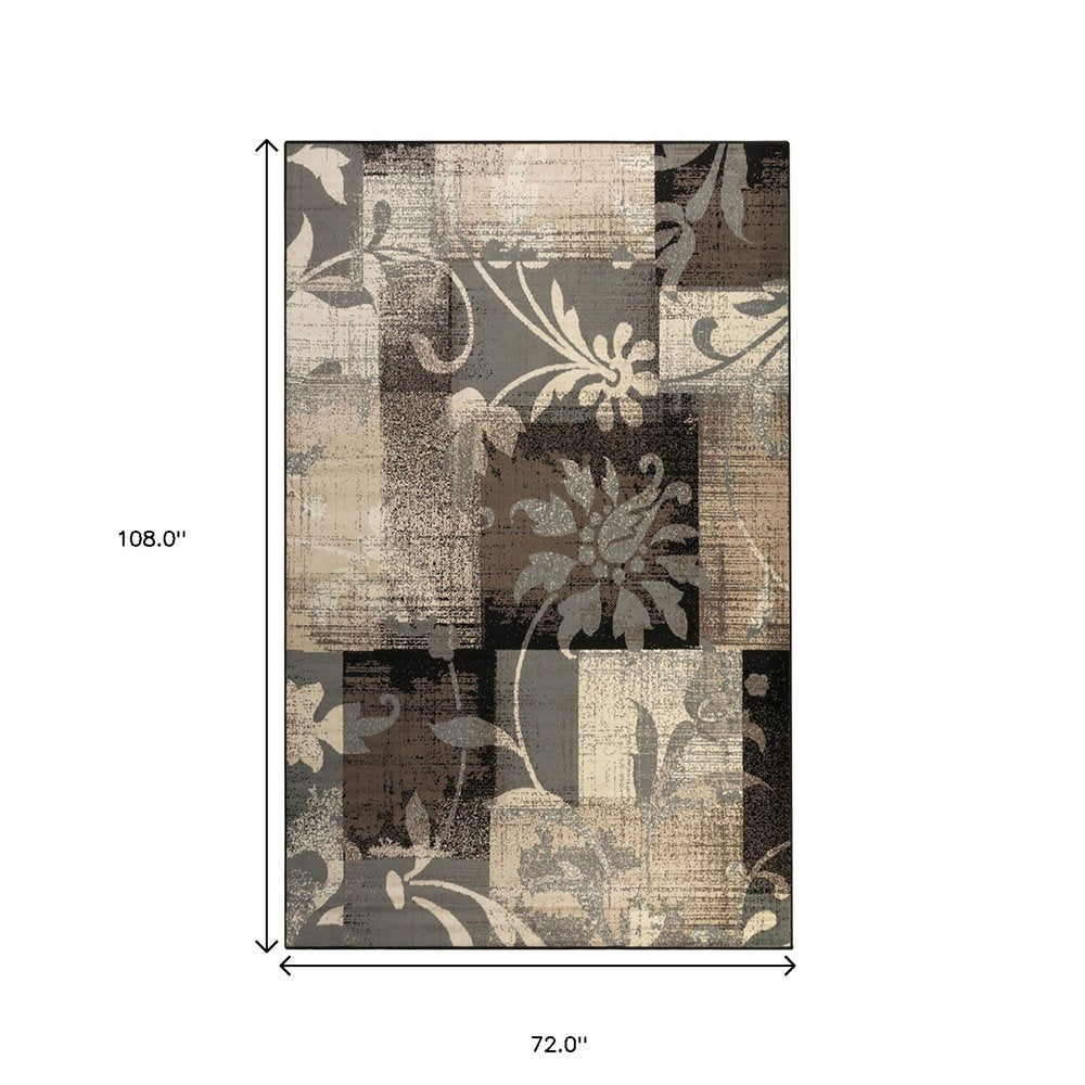 6' X 9' Beige Brown And Gray Floral Distressed Area Rug
