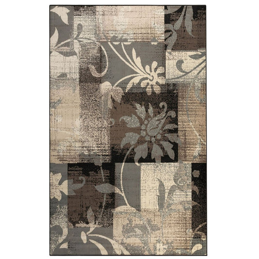 7' X 9' Beige Brown And Gray Floral Distressed Area Rug