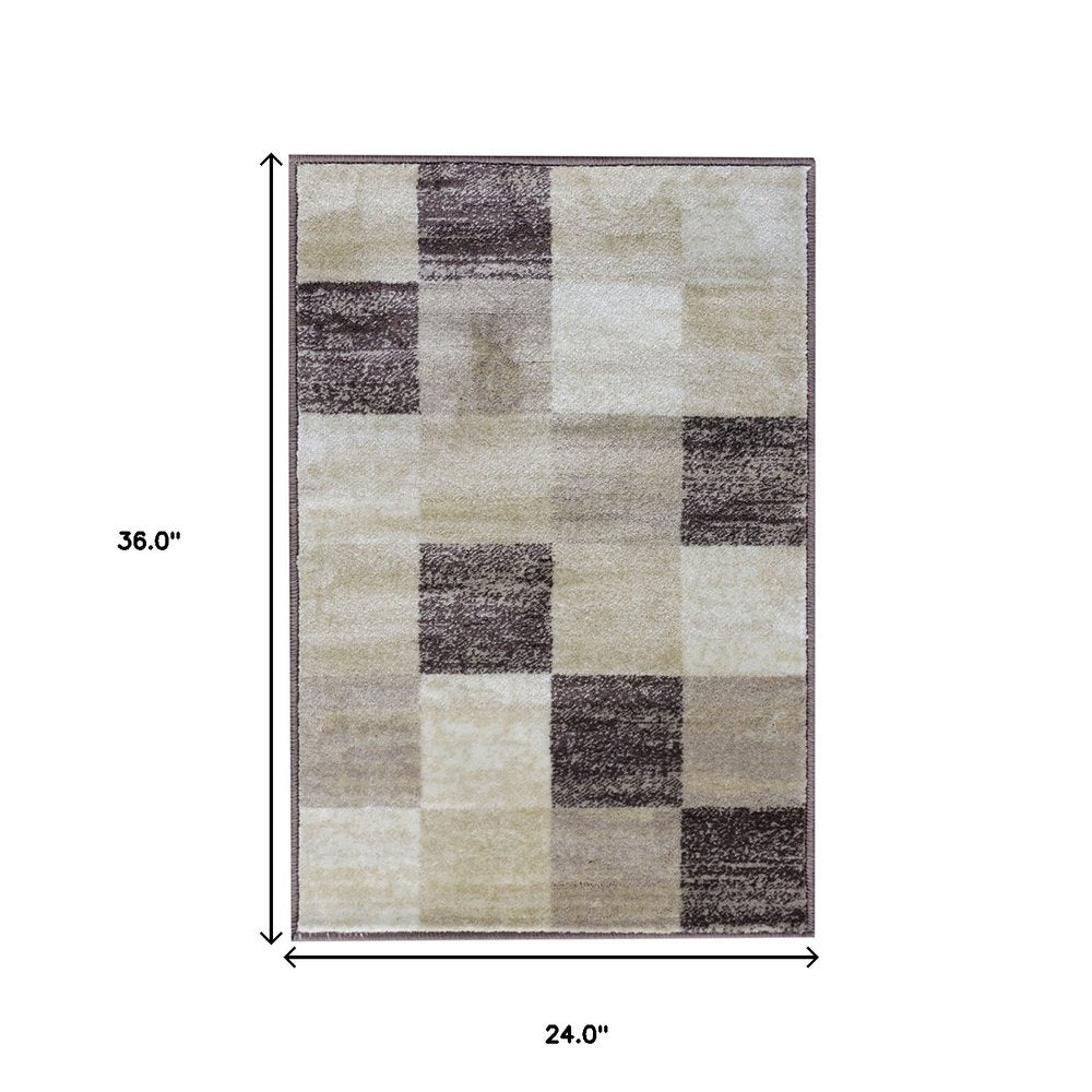 2' X 3' Beige And Brown Geometric Area Rug