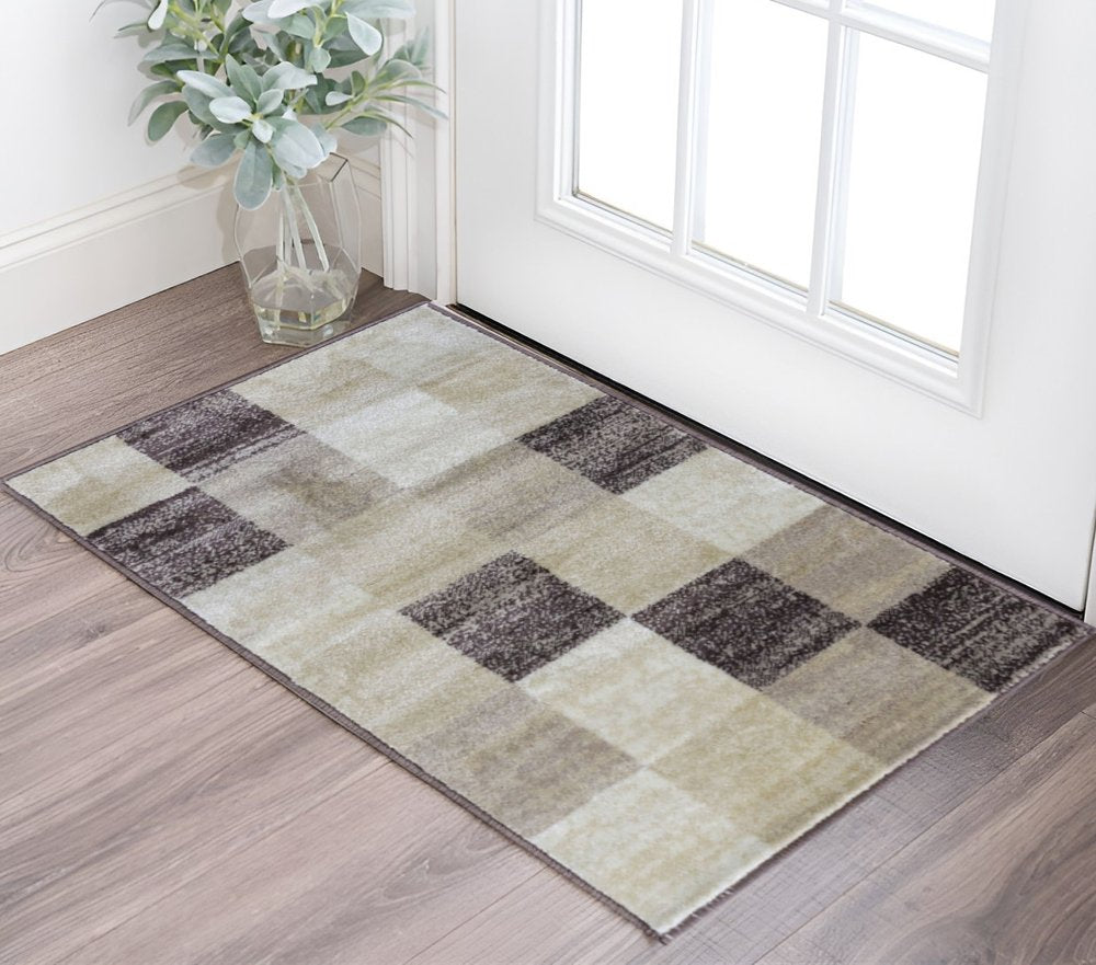 2' X 3' Beige And Brown Geometric Area Rug