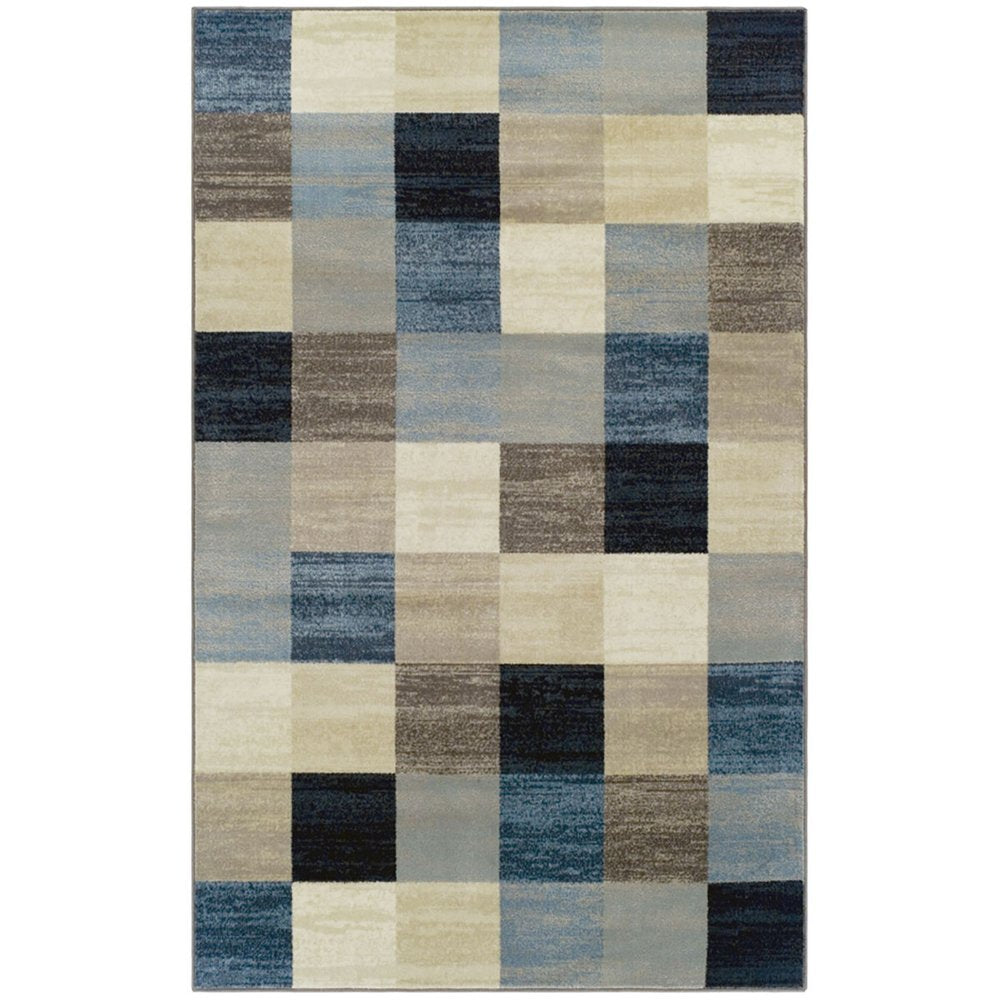 5' X 8' Blue Black And Gray Geometric Area Rug