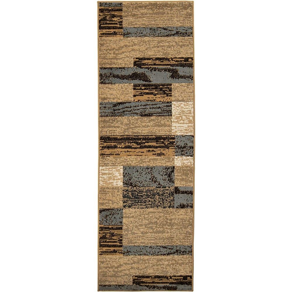 10' Blue And Beige Patchwork Runner Rug
