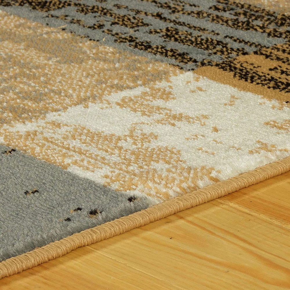10' Blue And Beige Patchwork Runner Rug