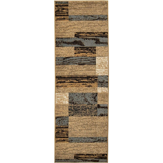12' Blue And Beige Patchwork Runner Rug