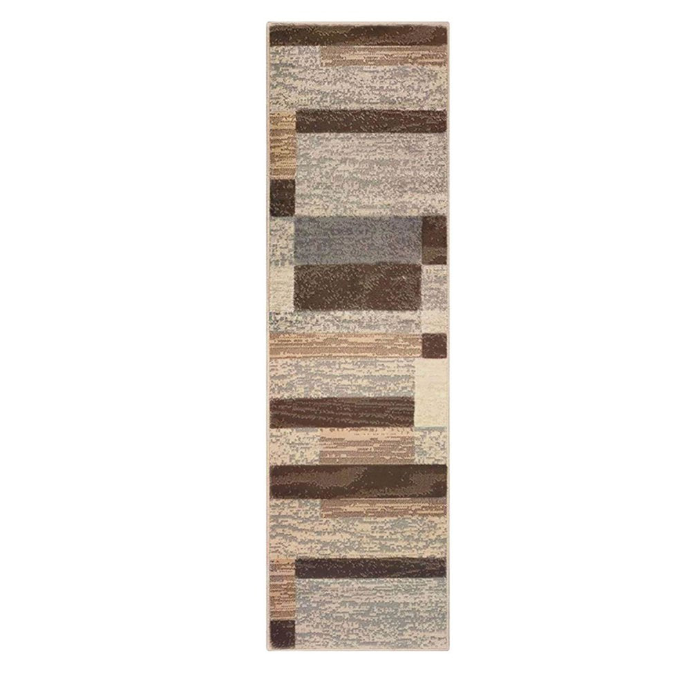 12' Beige Slate Gray And Brown Patchwork Runner Rug