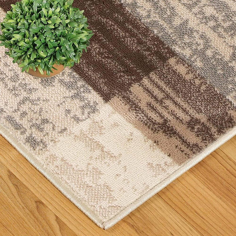 12' Beige Slate Gray And Brown Patchwork Runner Rug