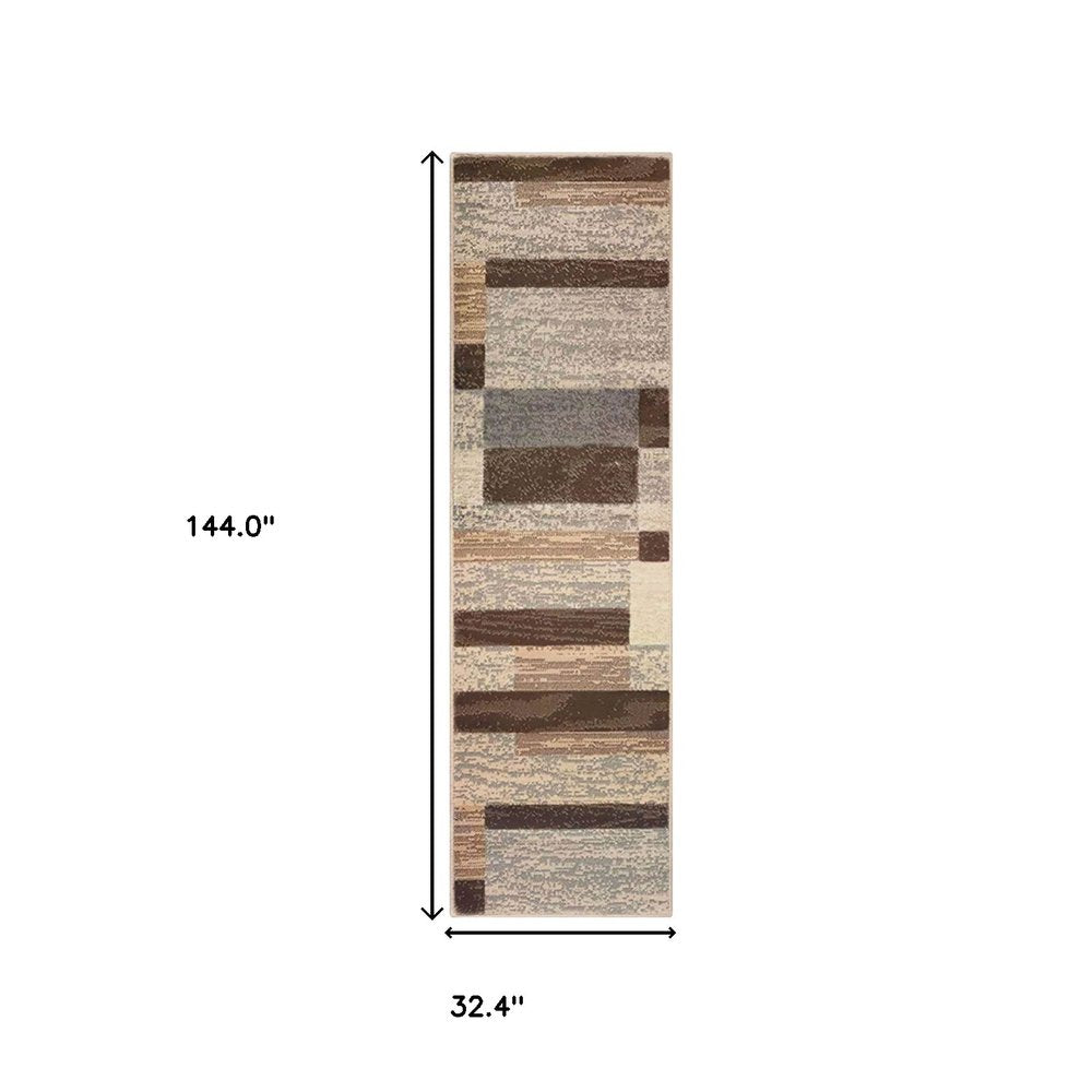 12' Beige Slate Gray And Brown Patchwork Runner Rug