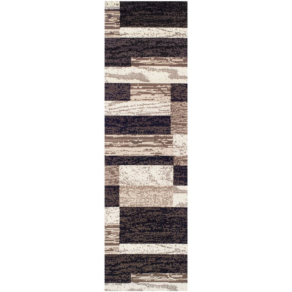 8' Black Brown And Beige Patchwork Runner Rug