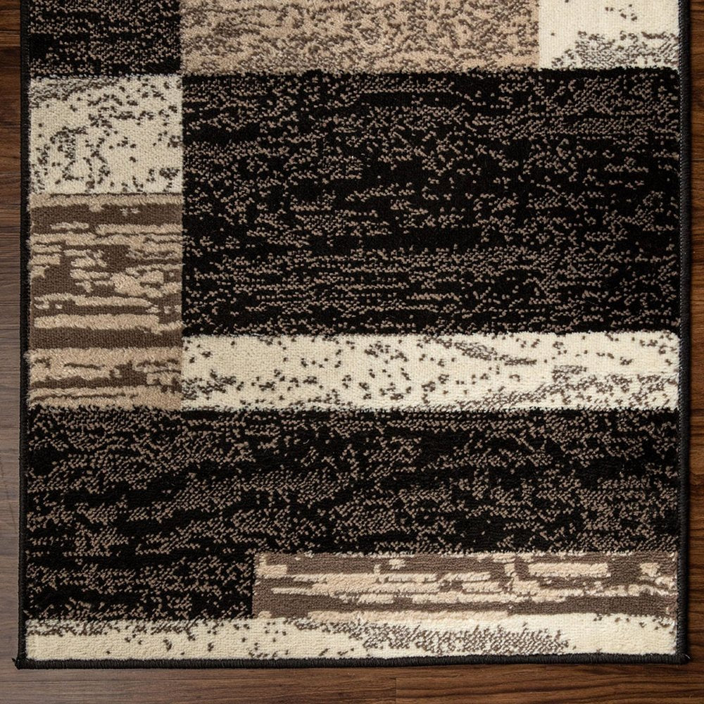 8' Black Brown And Beige Patchwork Runner Rug