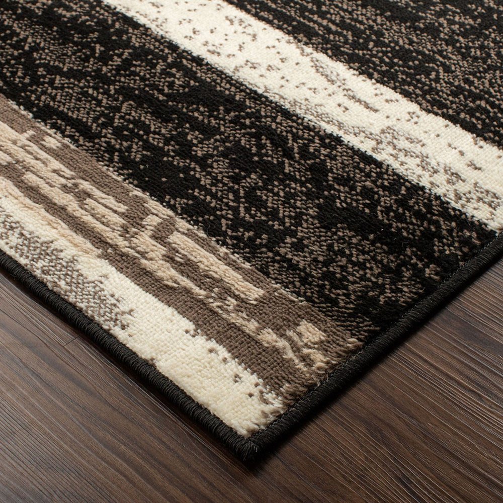 8' Black Brown And Beige Patchwork Runner Rug
