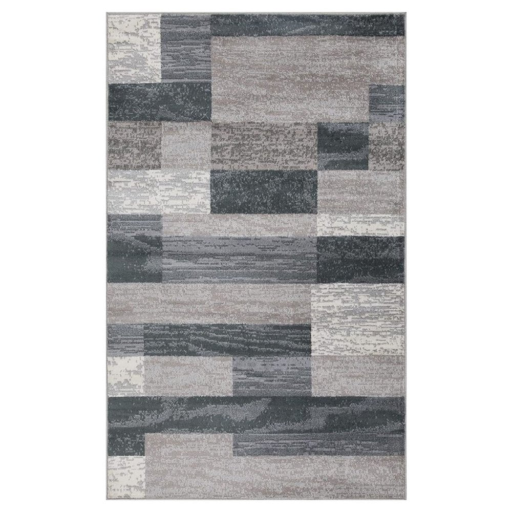 2' X 3' Blue And Gray Patchwork Distressed Area Rug