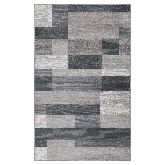 2' X 3' Blue And Gray Patchwork Distressed Area Rug