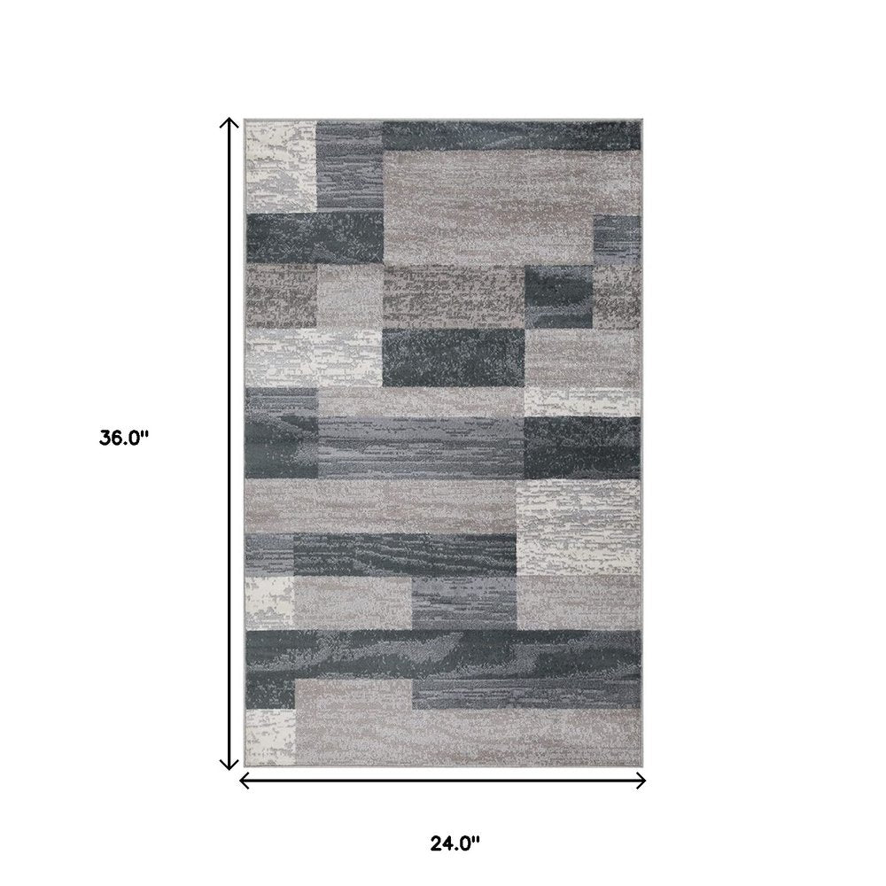 2' X 3' Blue And Gray Patchwork Distressed Area Rug