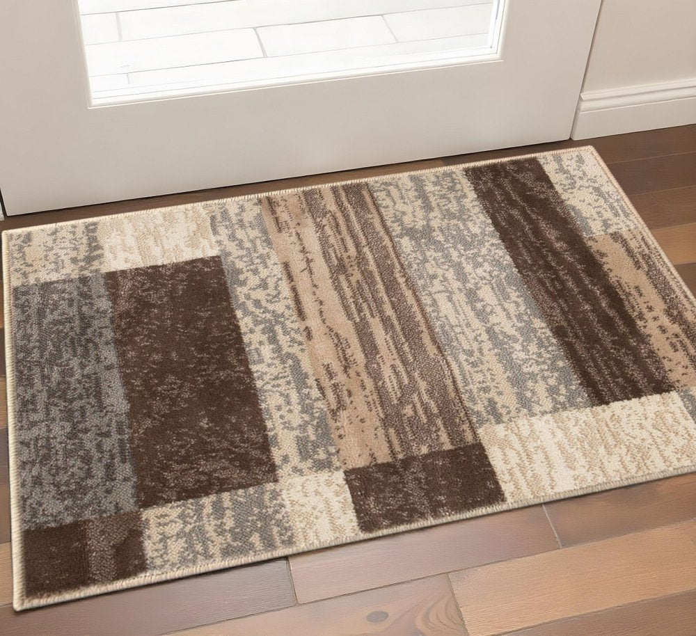 3' X 5' Beige Slate Gray And Brown Patchwork Area Rug