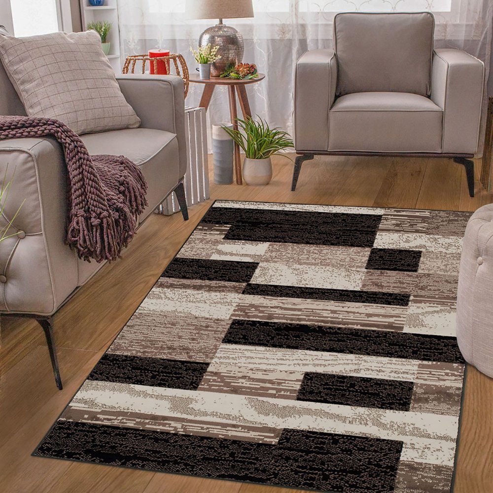 4' X 6' Black Brown And Beige Patchwork Area Rug