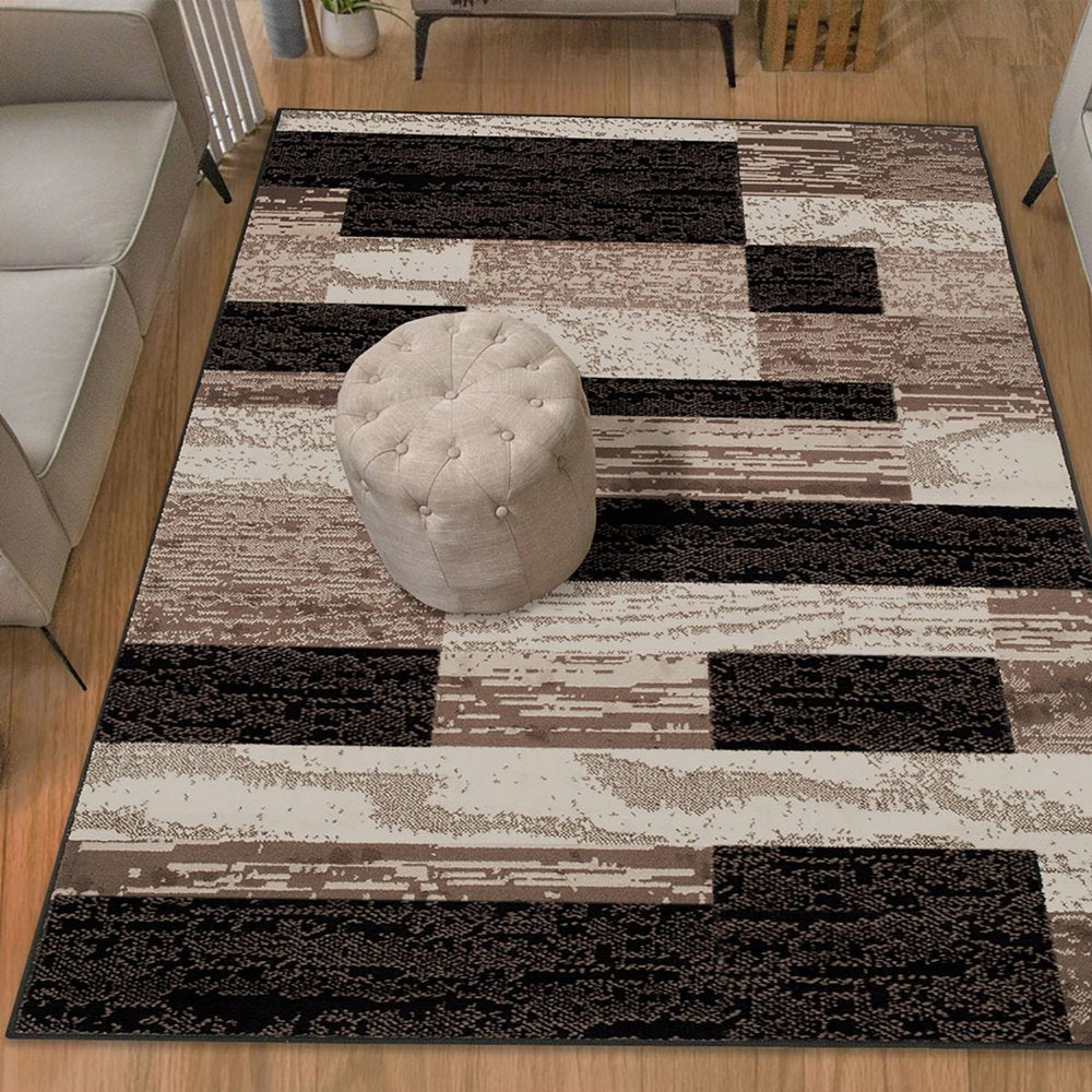 4' X 6' Black Brown And Beige Patchwork Area Rug