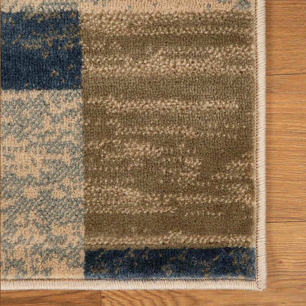 4' X 6' Blue Brown And Beige Patchwork Area Rug