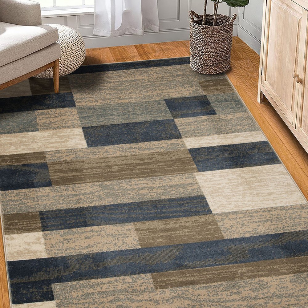 4' X 6' Blue Brown And Beige Patchwork Area Rug