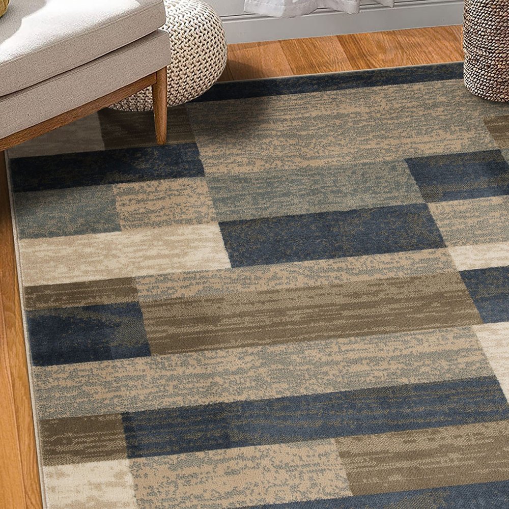 4' X 6' Blue Brown And Beige Patchwork Area Rug