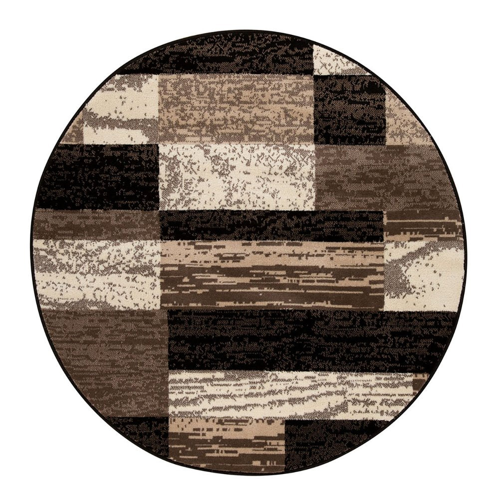 5' Black Brown And Beige Patchwork Round Rug