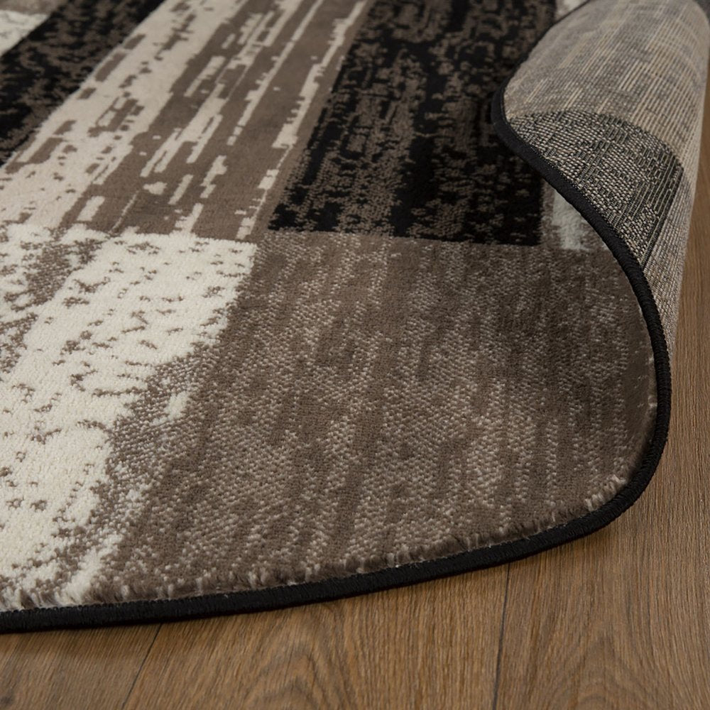 5' Black Brown And Beige Patchwork Round Rug
